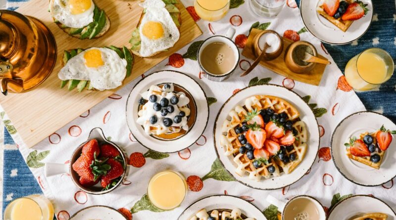 Breakfast spread on a table