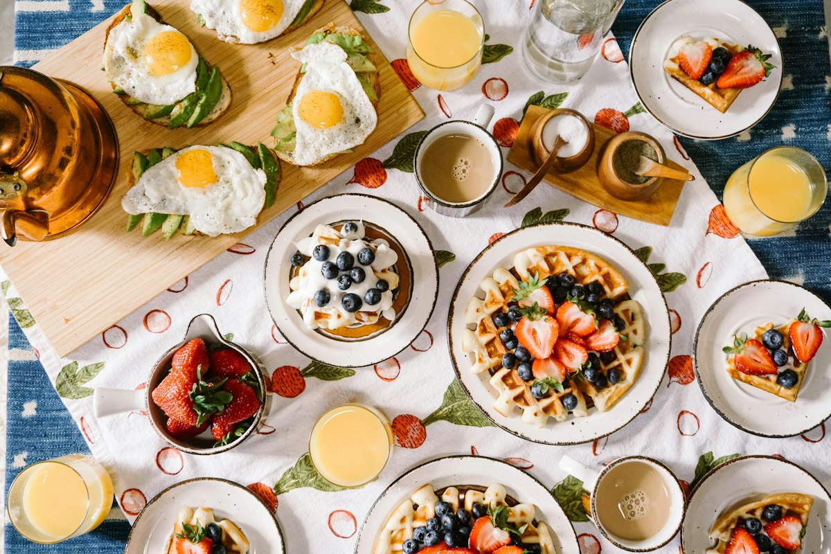 Breakfast spread on a table