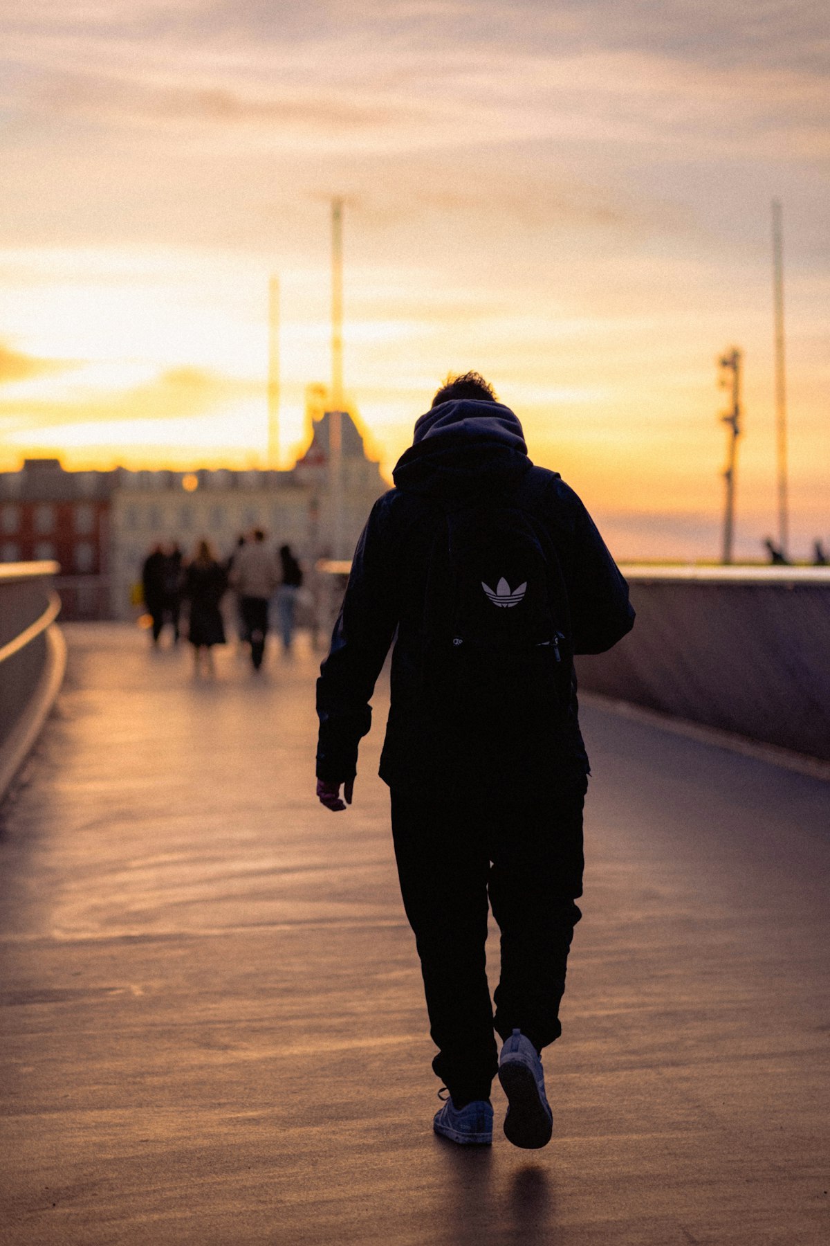 Person walking on a bridge